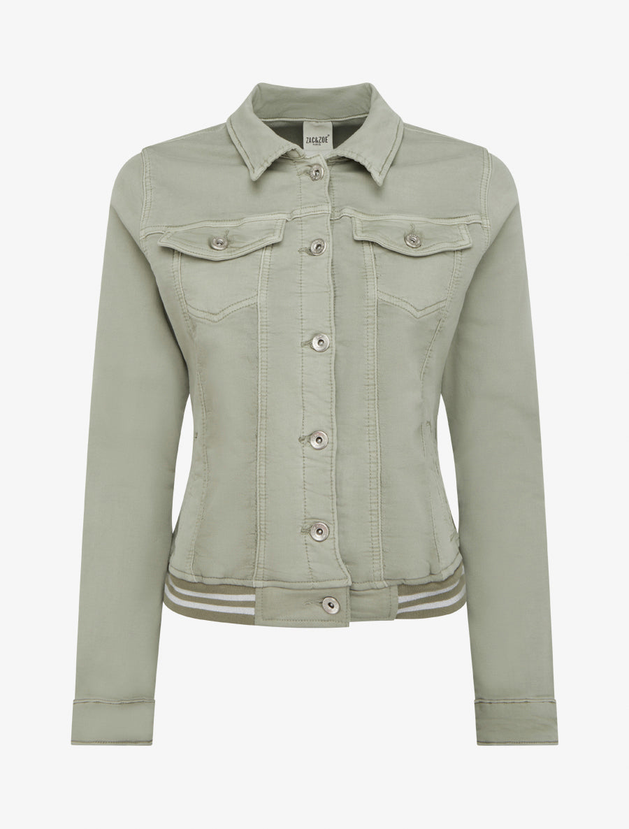 Veste en jean à bords élastiqués - Kaki clair - 1