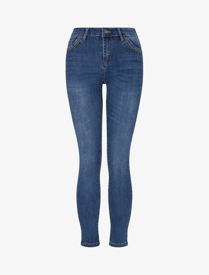 Jean skinny à poches strassées - Bleu - 1