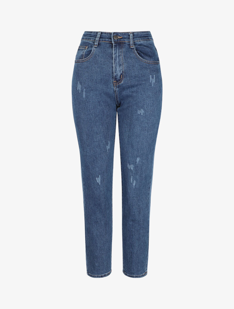 Mom jean 7/8 à éraflures - Bleu denim - 1