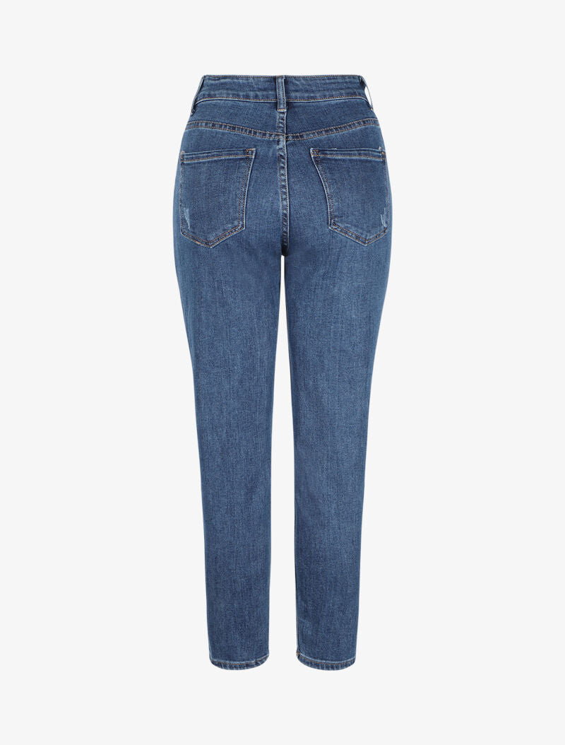 Mom jean 7/8 à éraflures - Bleu denim - 2