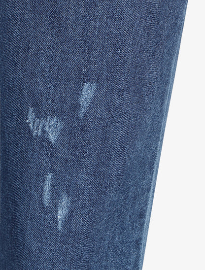Mom jean 7/8 à éraflures - Bleu denim - 3