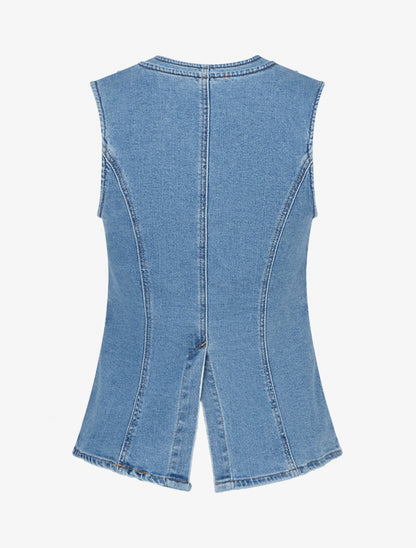 Top en jean boutonné - Bleu - 2