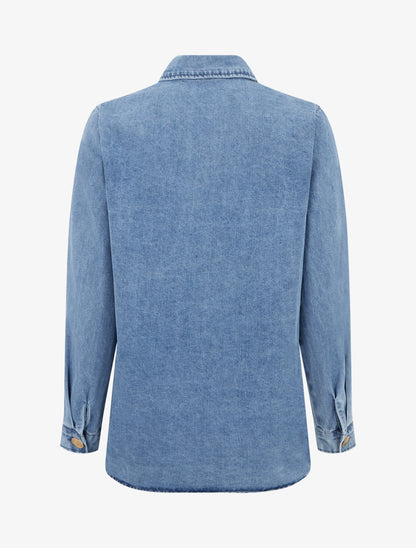 Chemise en jean droite à boutons stylisés - Bleu - 2