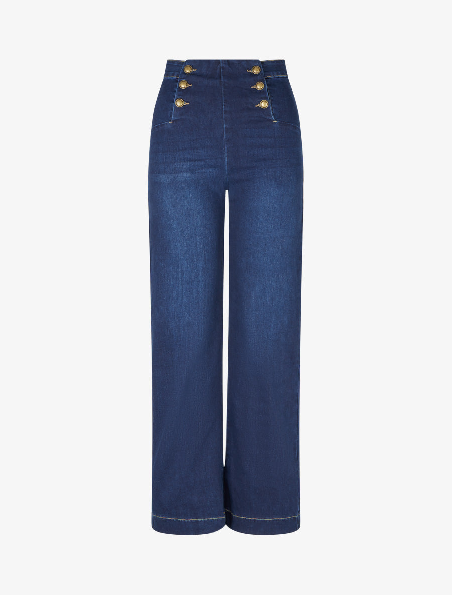 Jean à fermeture boutonnée coupe droite - Bleu - 1