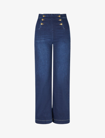 Jean à fermeture boutonnée coupe droite - Bleu - 1