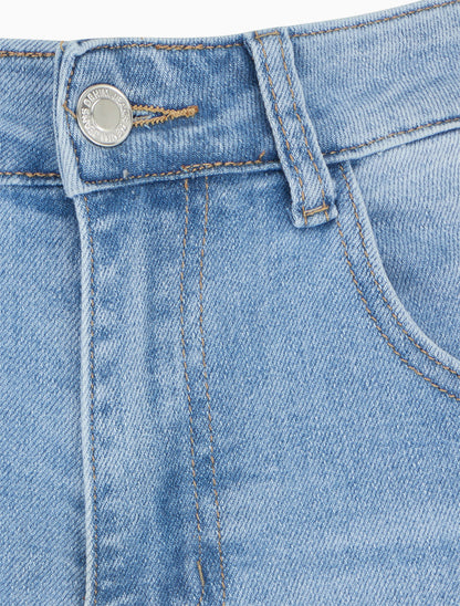 Short push en jean à bas effilochés - Bleu - 3