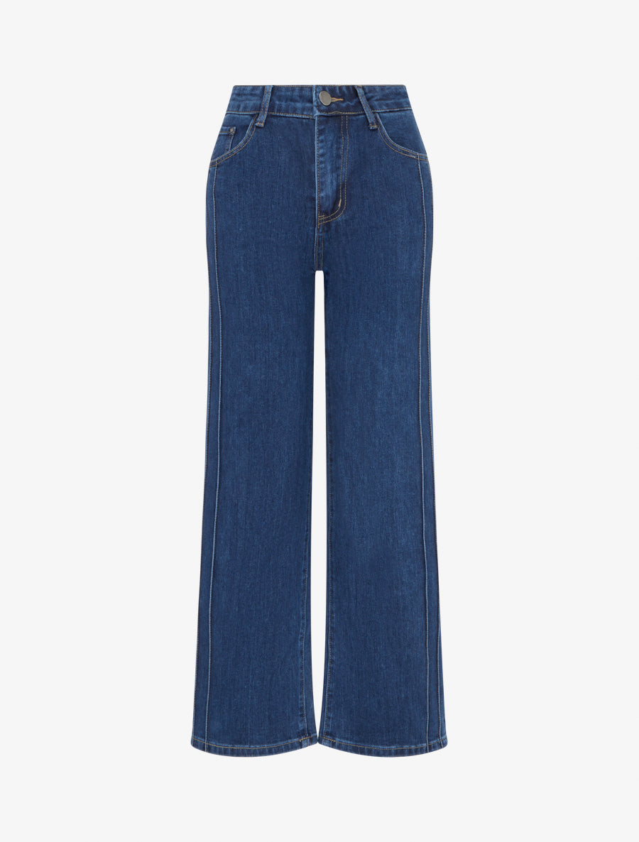 Jean wide leg surpiqué et stylisé - Bleu - 1