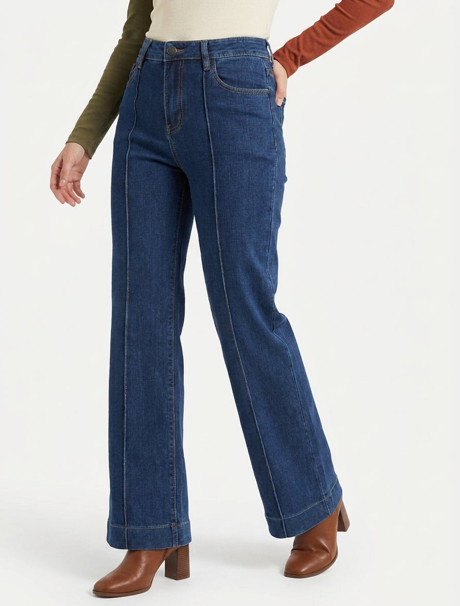 Jeans a gamba larga con impunture - Blu