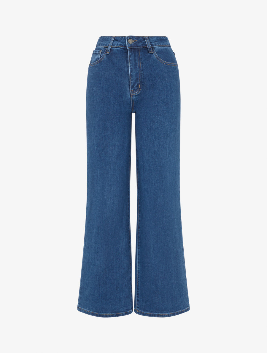 Jean wide leg taille haute basique - Bleu - 1