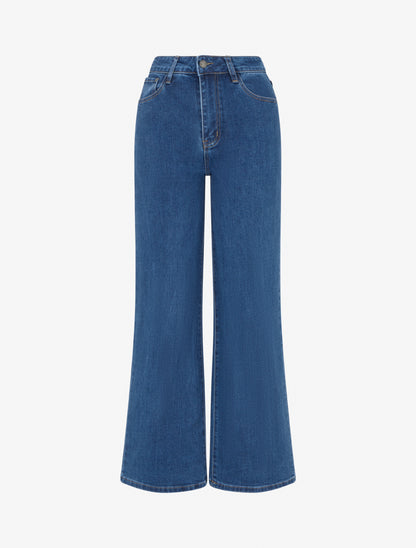 Jean wide leg taille haute basique - Bleu - 1