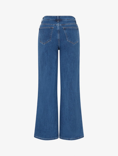 Jean wide leg taille haute basique - Bleu - 2