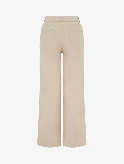 Jean wide leg taille haute à couture apparente - Beige - 2