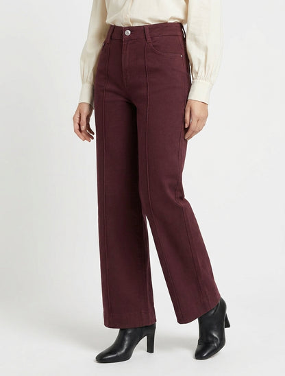 Jeans a gamba larga a vita alta con cuciture visibili - Bordeaux