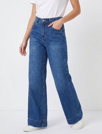 Jeans a gamba larga a vita alta - Blu denim