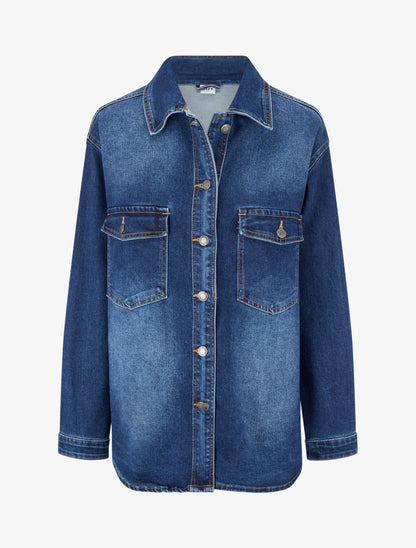 Surchemise en jean coupe oversize - Bleu denim - 1