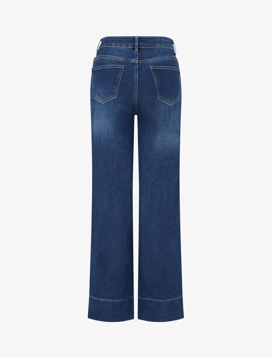 Jean coupe wide leg à taille haute - Bleu denim - 2