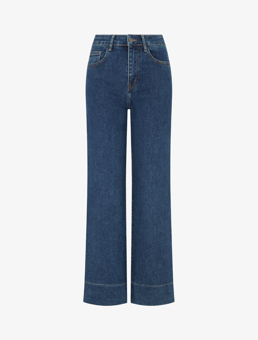 Jean coupe wide leg à taille haute - Bleu denim - 1