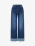 Jean wide leg délavé à ourlet - Bleu denim - 1