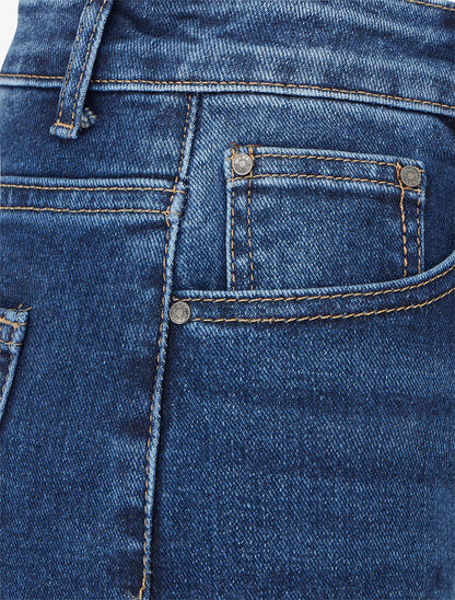Jean wide leg délavé à ourlet - Bleu denim - 3