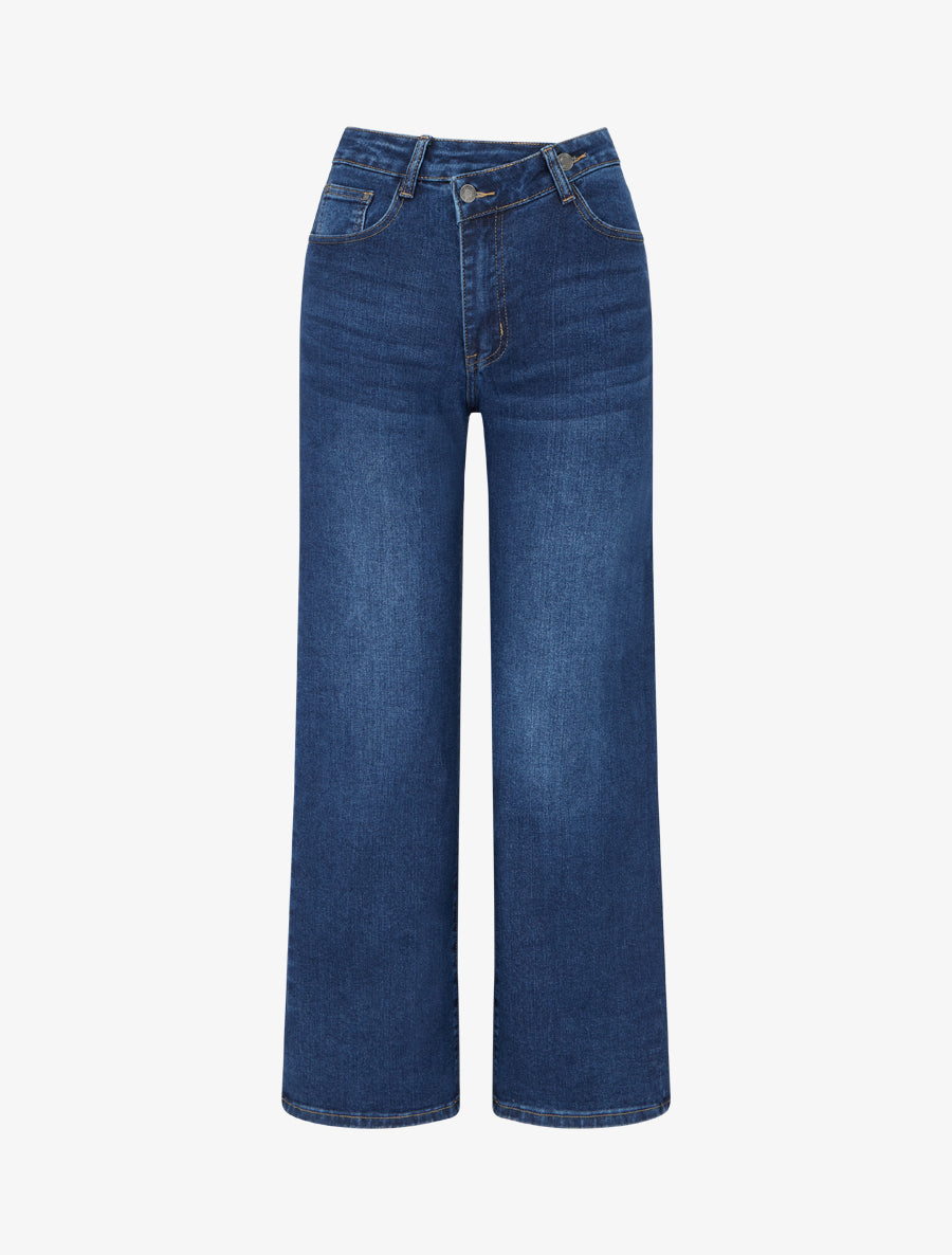 Jean wide leg à boutonnage croisé - Bleu denim - 1