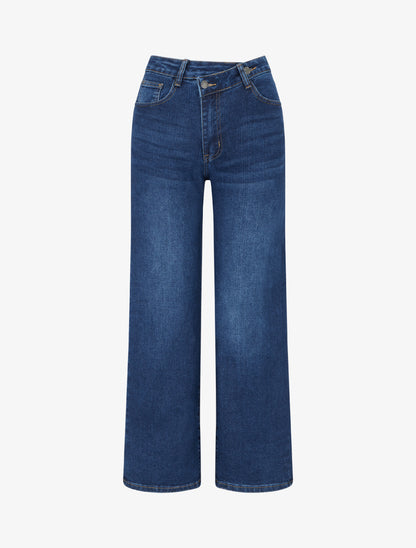 Jean wide leg à boutonnage croisé - Bleu denim - 1