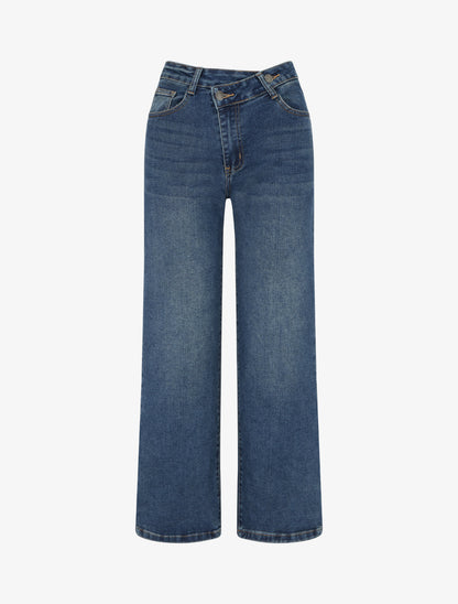 Jean wide leg à boutonnage croisé - Bleu denim - 1