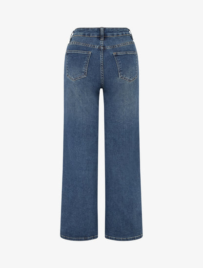 Jean wide leg à boutonnage croisé - Bleu denim - 2