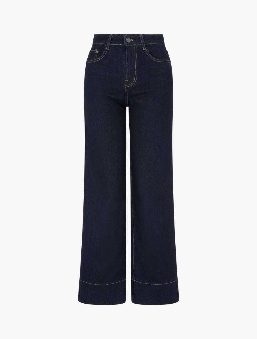 Jean taille haute coupe wide leg - Bleu brut - 1