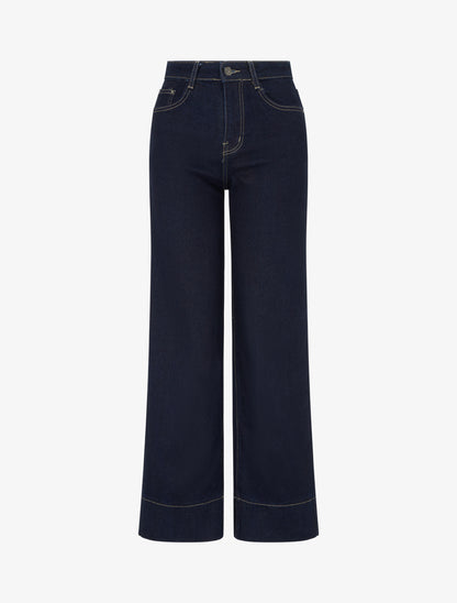 Jean taille haute coupe wide leg - Bleu brut - 1