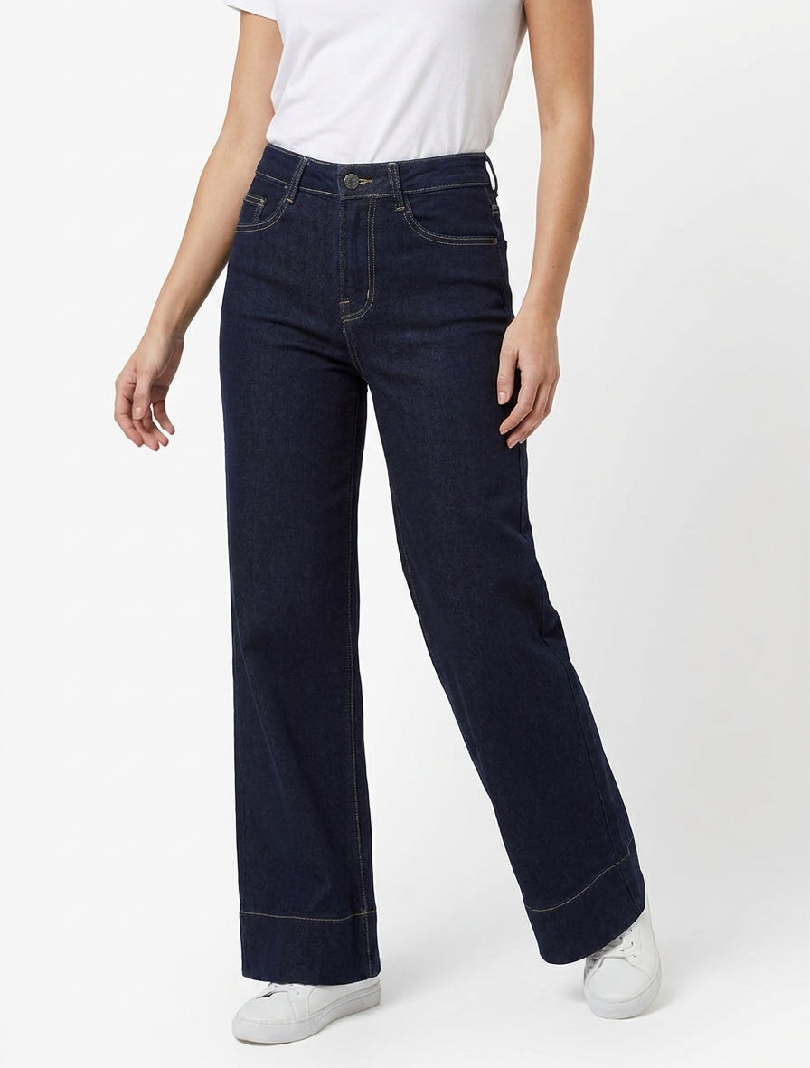 Jean a vita alta con taglio wide leg - Blu grezzo