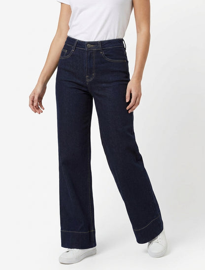Jean a vita alta con taglio wide leg - Blu grezzo