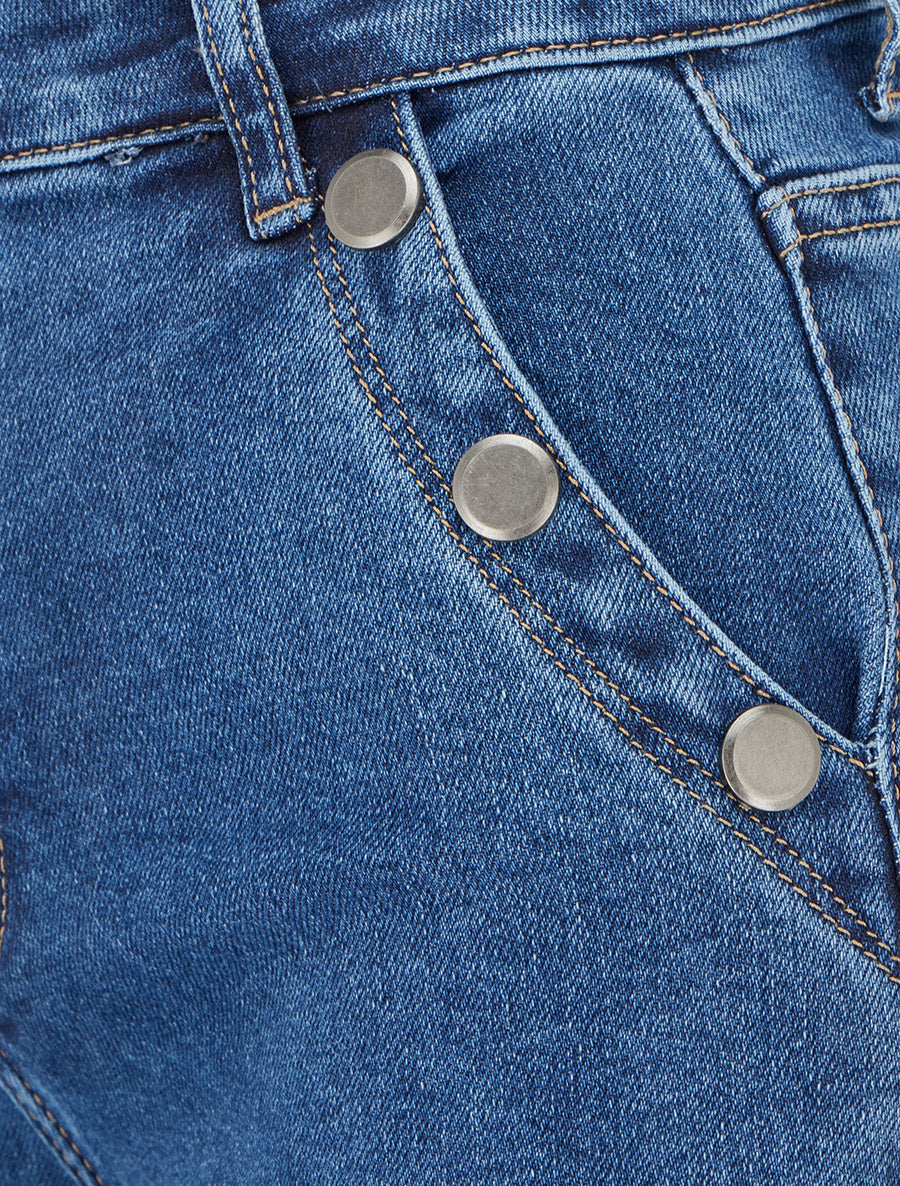 Jean wide leg à poches boutonnées - Bleu denim - 3