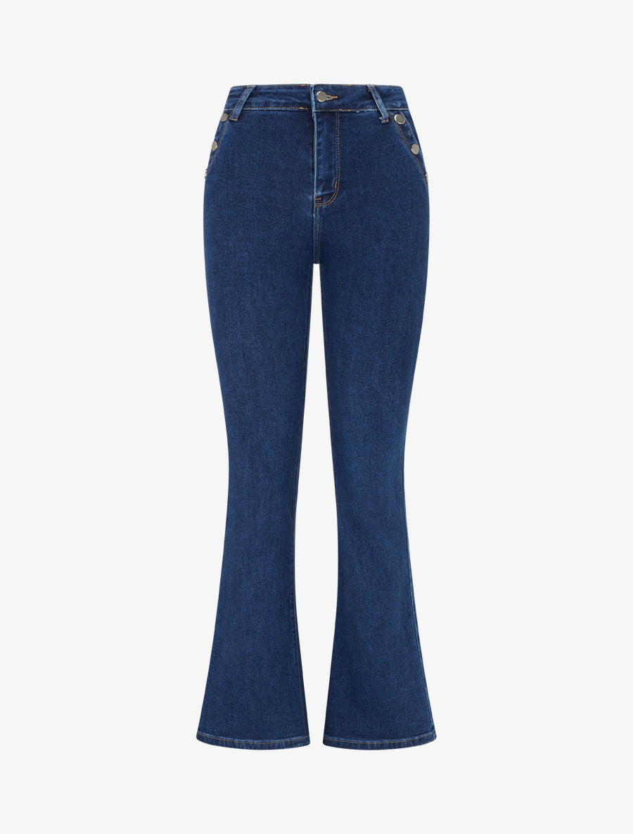 Jean flare à poches boutonnées - Bleu denim - 1