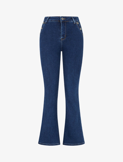 Jean flare à poches boutonnées - Bleu denim - 1