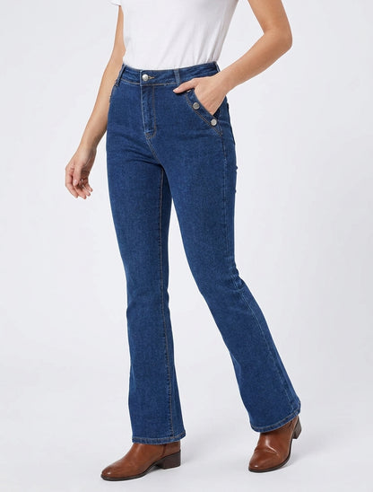 Jean svasato con tasche con bottoni - Blu denim