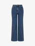 Jean wide leg à strass et broderies florales - Bleu denim - 1