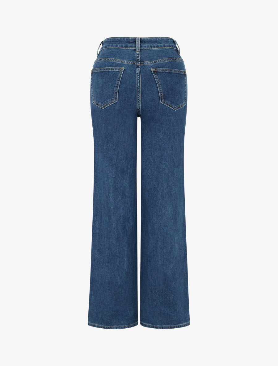 Jean wide leg à strass et broderies florales - Bleu denim - 2