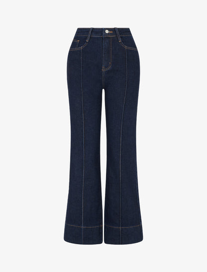 Jean wide leg à coutures contrastantes - Bleu brut - 1