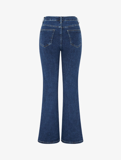 Jean wide leg à broderies motif noeud - Bleu - 2