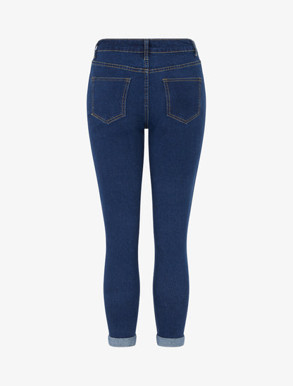 Jean skinny taille haute à ourlet - Bleu - 2