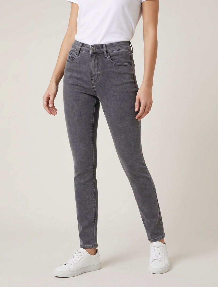 Jeans skinny a vita alta - Grigio antracite