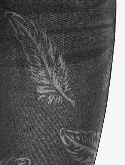 Jean skinny taille haute imprimé plumes - Gris anthracite - 3