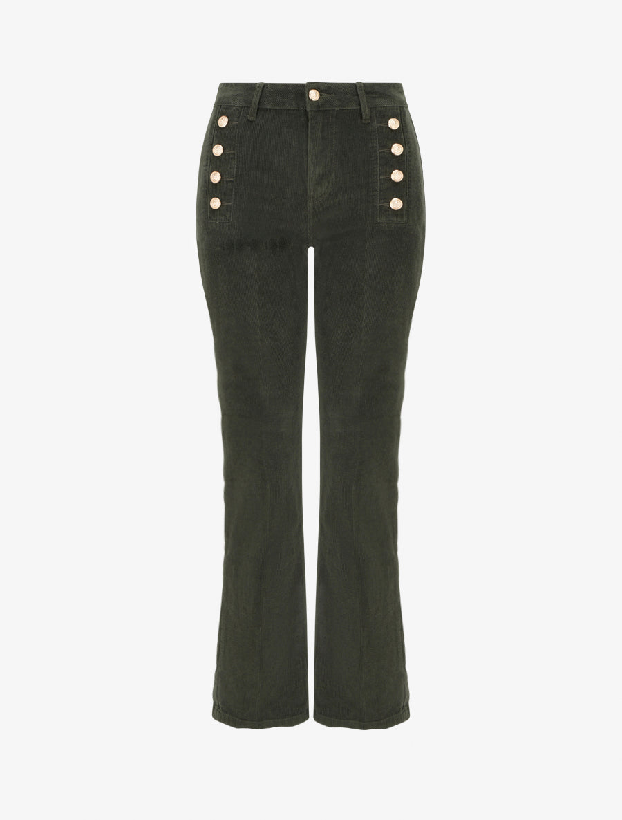 Pantalon côtelé à boutons décoratifs - Kaki - 1