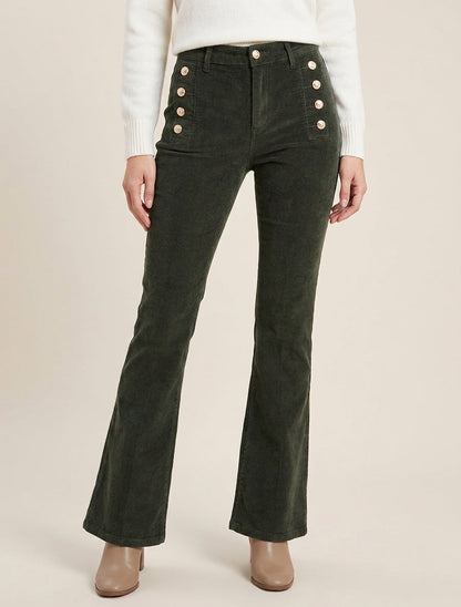 Pantaloni a coste con bottoni decorativi - Cachi