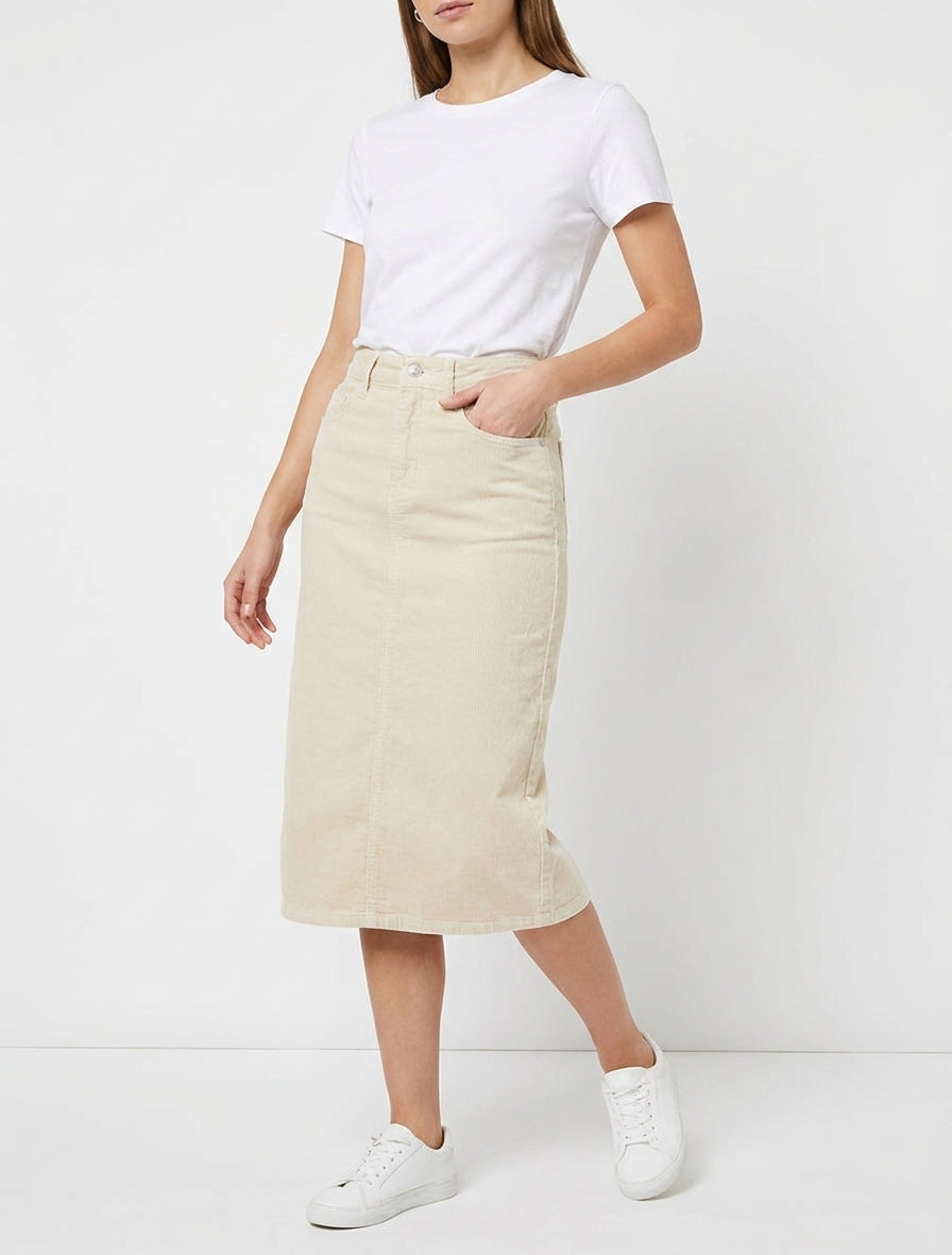 Gonna a coste unita - Beige