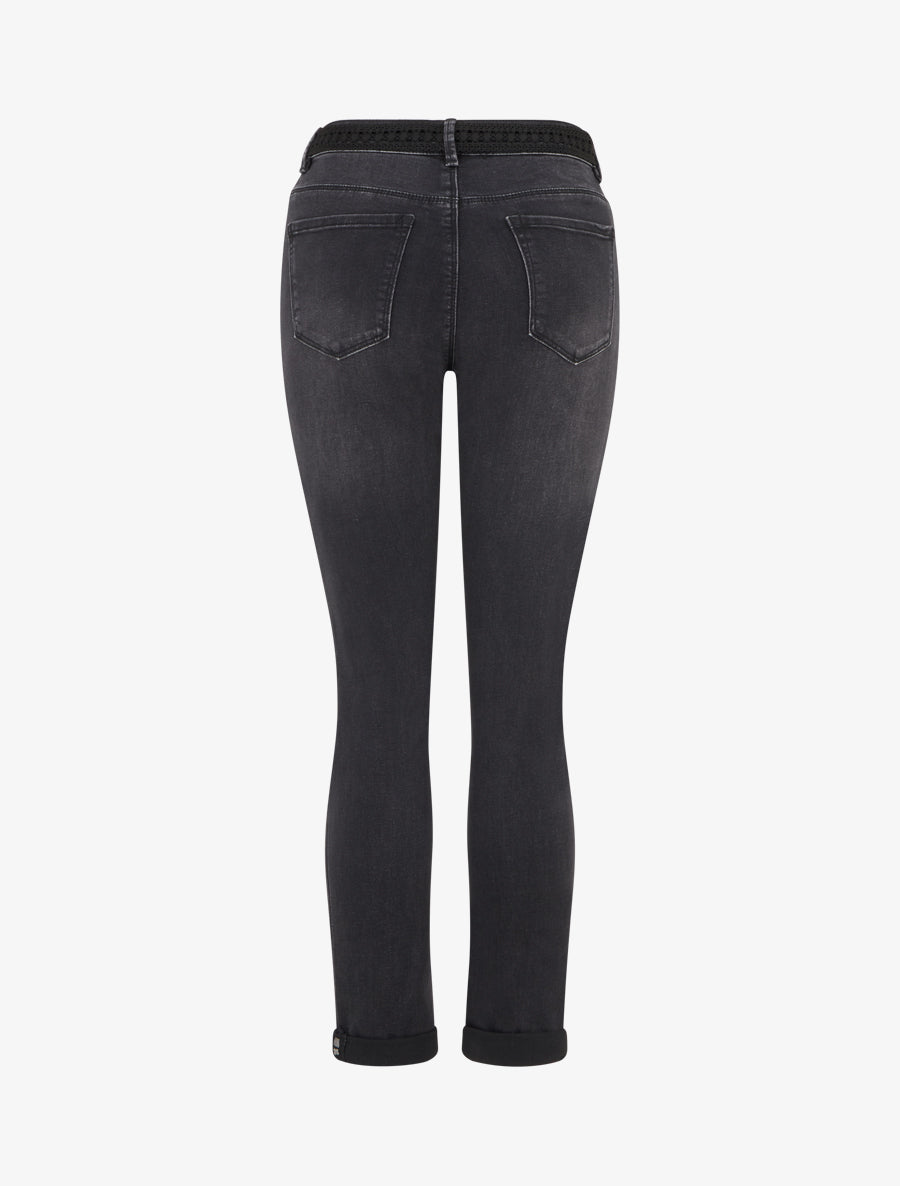 Jean à revers et ceinture à nouer - Gris anthracite - 2