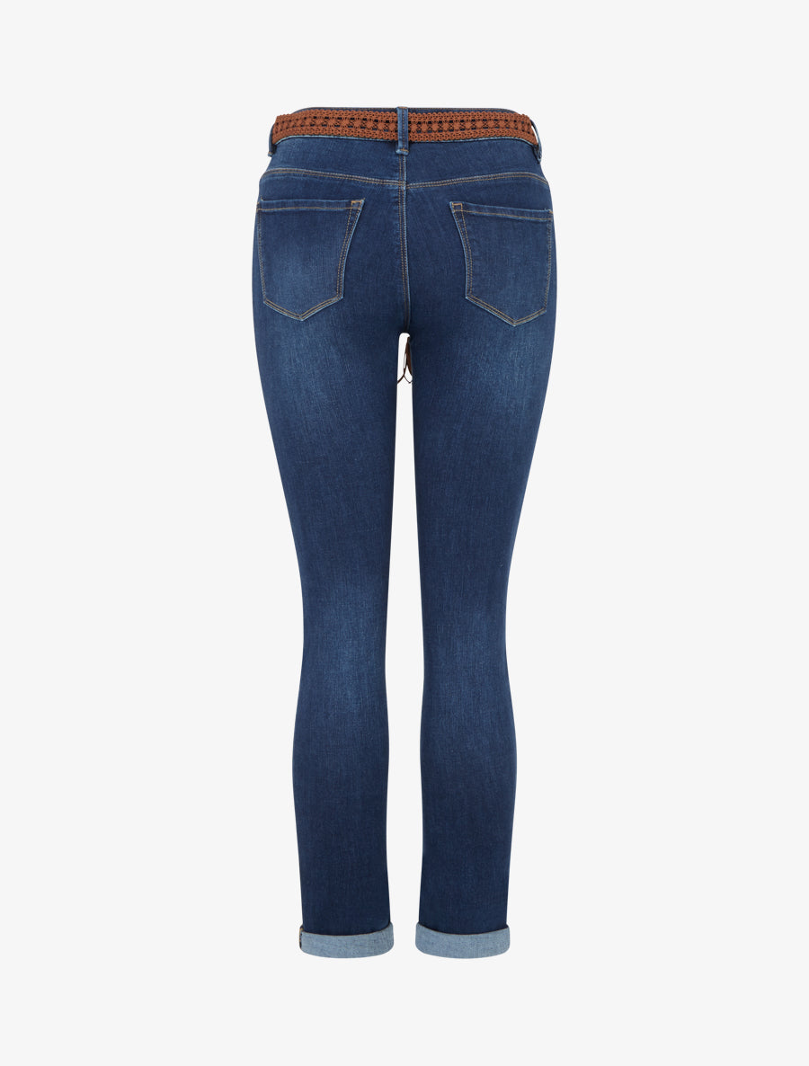 Jean à revers et ceinture à nouer - Bleu denim - 2