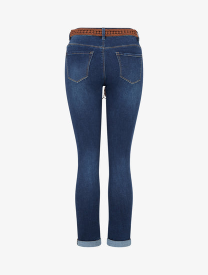 Jean à revers et ceinture à nouer - Bleu denim - 2