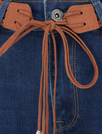 Jean à revers et ceinture à nouer - Bleu denim - 3