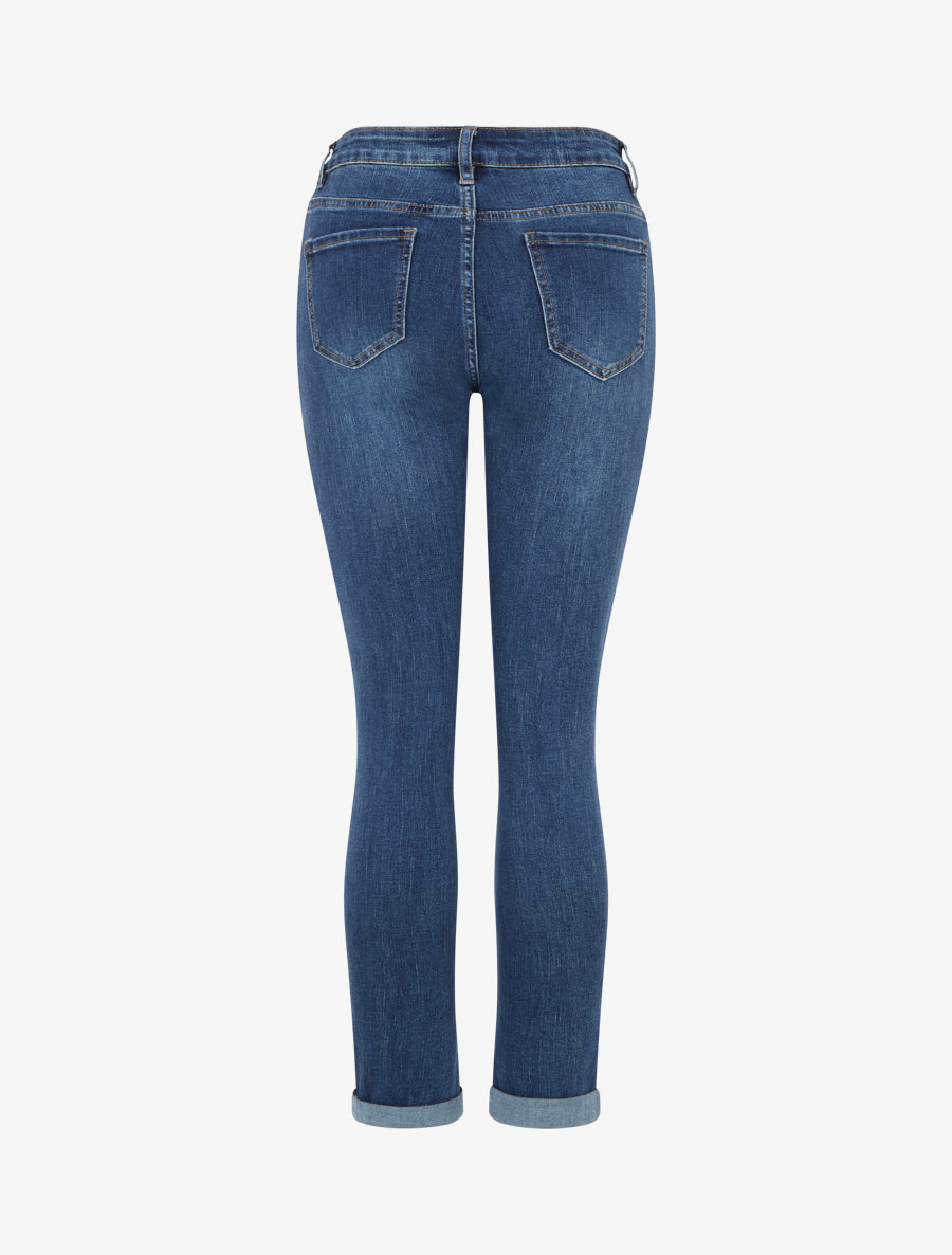 Jean à empiècement broderie floral coupe slim - Bleu denim - 2